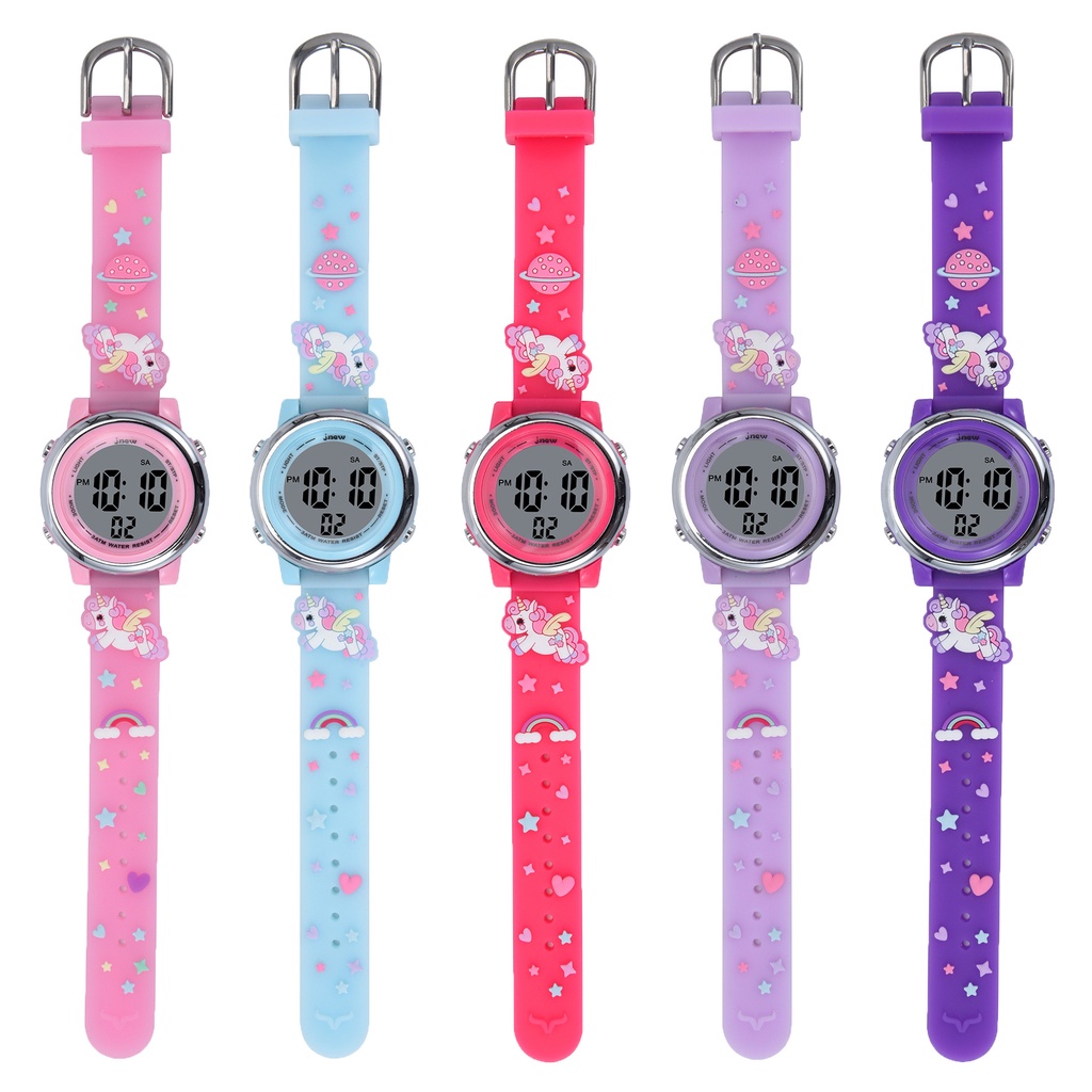 Jam Tangan Anak Kartun 3D Tahan Air dengan 7 Warna Lampu, Jam Digital Pergelangan Tangan Anak dengan Alarm dan Stopwatch untuk Anak Perempuan Usia 3-10 Tahun
