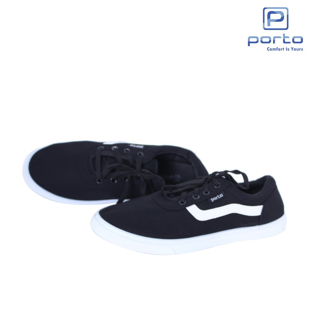 SNEAKERS COWOK HITAM BIRU MISTY  Porto - Sepatu Sneakers Pria Cowok Hitam Simple Casual Nyaman