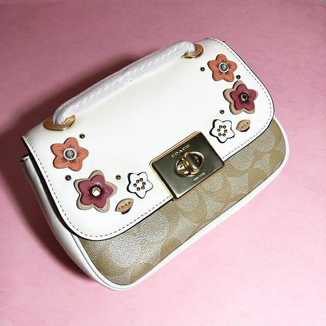 COACH MINI CASSIDY CROSSBODY IN SIGNATURE CANVAS WITH FLORAL APPLIQUE