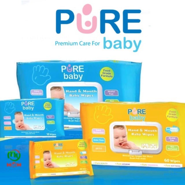 PURE BABY HAND &amp; AND MOUTH BABY WIPES 60 ALOE VERA CHAMOMILE