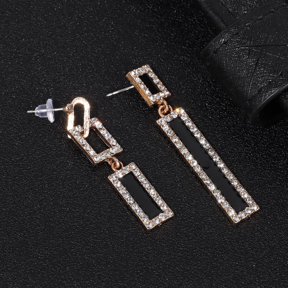 Lily Anting Drop Geometris Perhiasan Pesta Cantik Kristal Hitam Untuk Wanita Anting Menjuntai