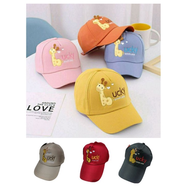 Topi anak bordir jerapah baseball Good lucky usia 2-10 tahun