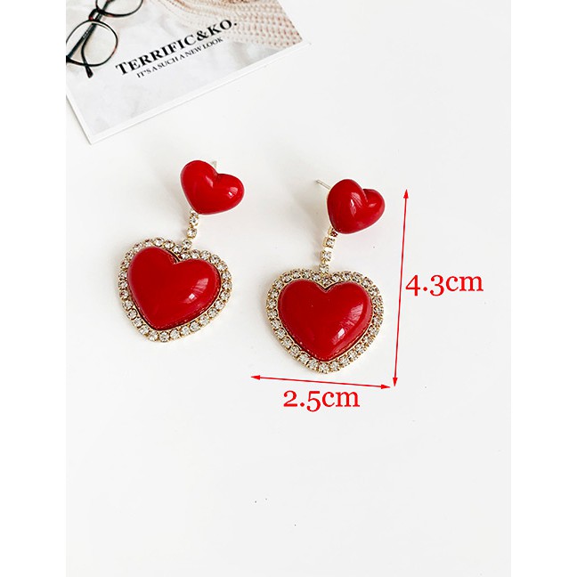 LRC Anting Fashion White Alloy Rhinestone Resin Love Earrings D56256