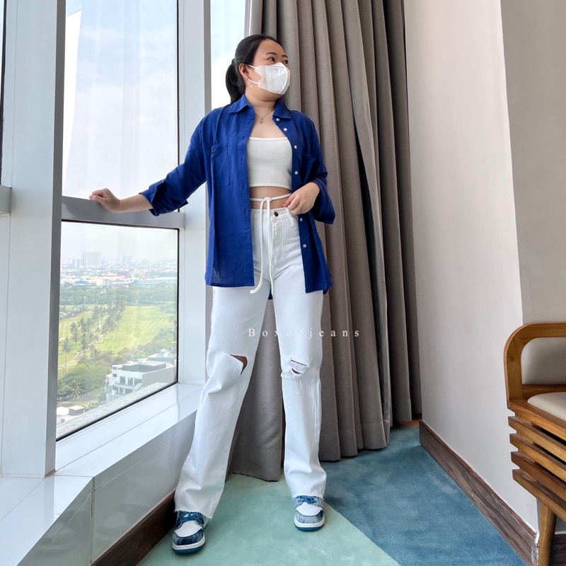 Boxofjeans - THEA Ripped HW Loose Jeans - WHITE