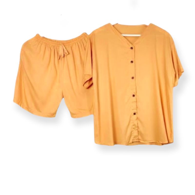PIYAMA | SETELAN WANITA  | BABYDOLL | BAJU TIDUR WANITA | PIYAMA WANITA | PIYAMA PENDEK-Mustard