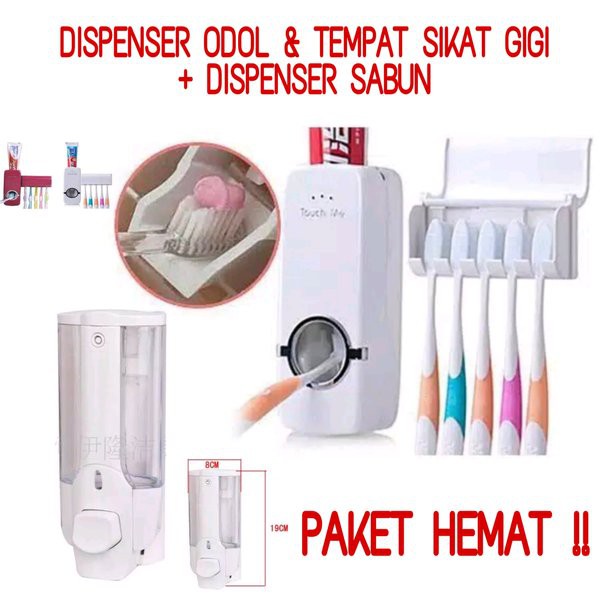 PKM00 PAKET Touch Me Dispenser Odol Tempat Sikat Gigi + Dispenser Sabun Cair Single