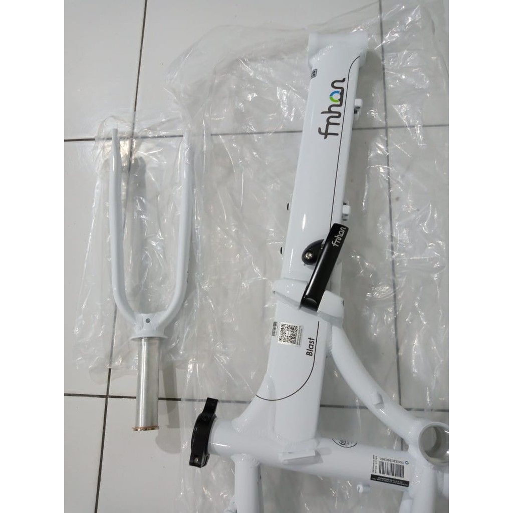 Frame Set &amp; Handle Post HP FNHON BLAST Putih Discbrake 20 inch Db Sepeda Lipat White Alloy Disk