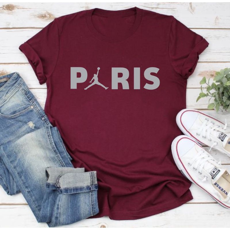 Kaos Cewek PARIS Jordan Baju Oblong Lengan Pendek Kaos Distro Cewek Logo Tshirt Women