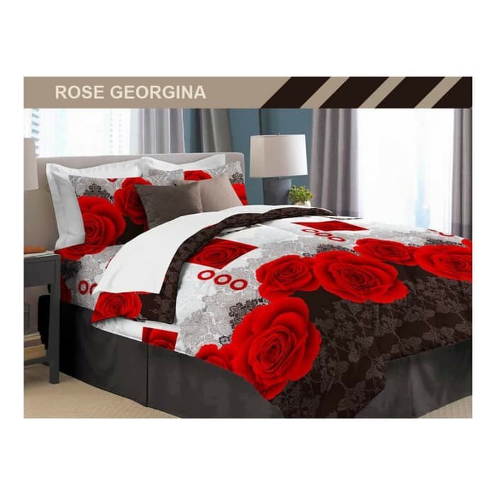 Arjuna Set Bedcover Bahan Katun Motif Bunga Rose Georgina