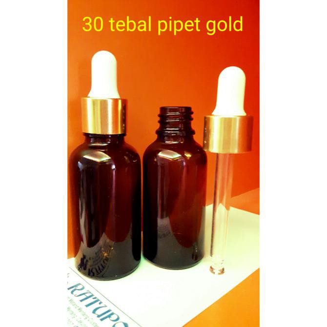 BOTOL 30 ML KACA COKLAT TEBAL PIPET GOLD