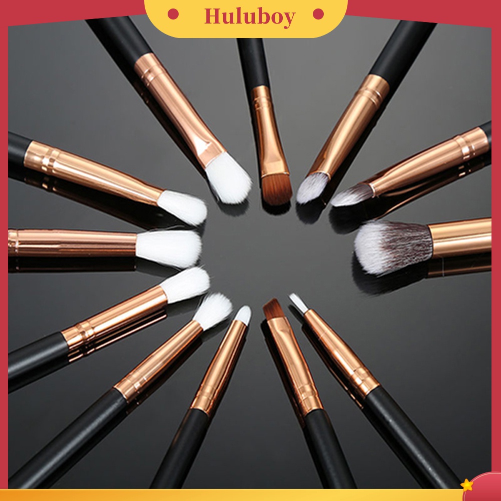 Huluboy Huluboy♡ 12pcs / Set Brush Kosmetik / Makeup Pro Untuk Foundation, Bedak, Eyeshadow, Eyeliner, Bibir