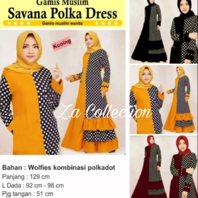 [✅COD] GAMIS MUSLIM SAVANA POLKA DRESS/MURAH