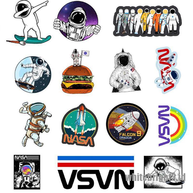 (White3) 50pcs Stiker Motif Kartun Astronot Klasik Anti Air