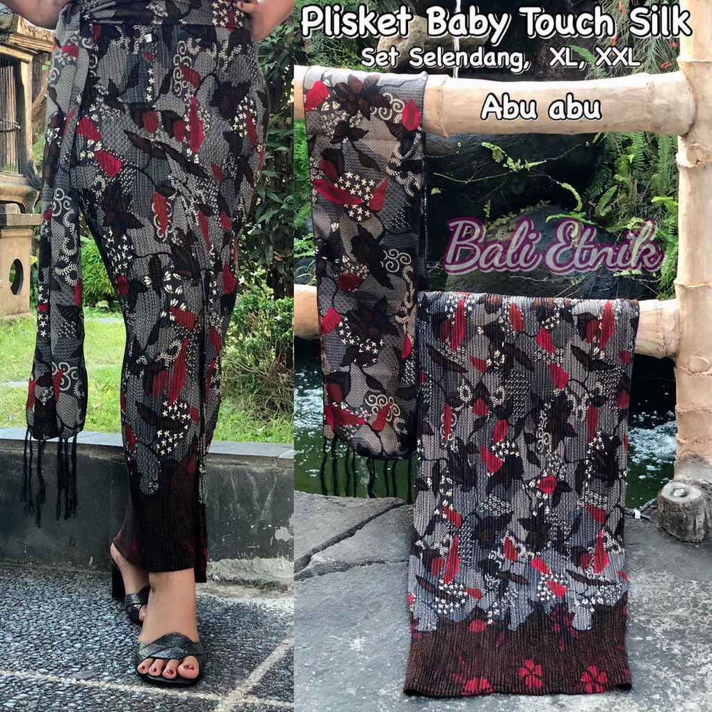 ABHA - Kamen Plisket Sutra Baby Touch Silk Set Selendang / Kamen Jadi Wanita Bali