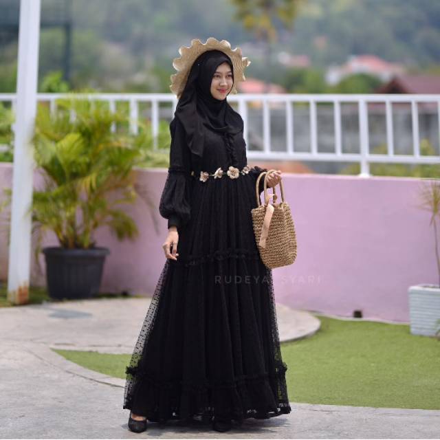 Zahwa dress Rudeya gamis lokal ori by rudeya syari warna hitam ukuran M rudeya syari zahwa dress ori