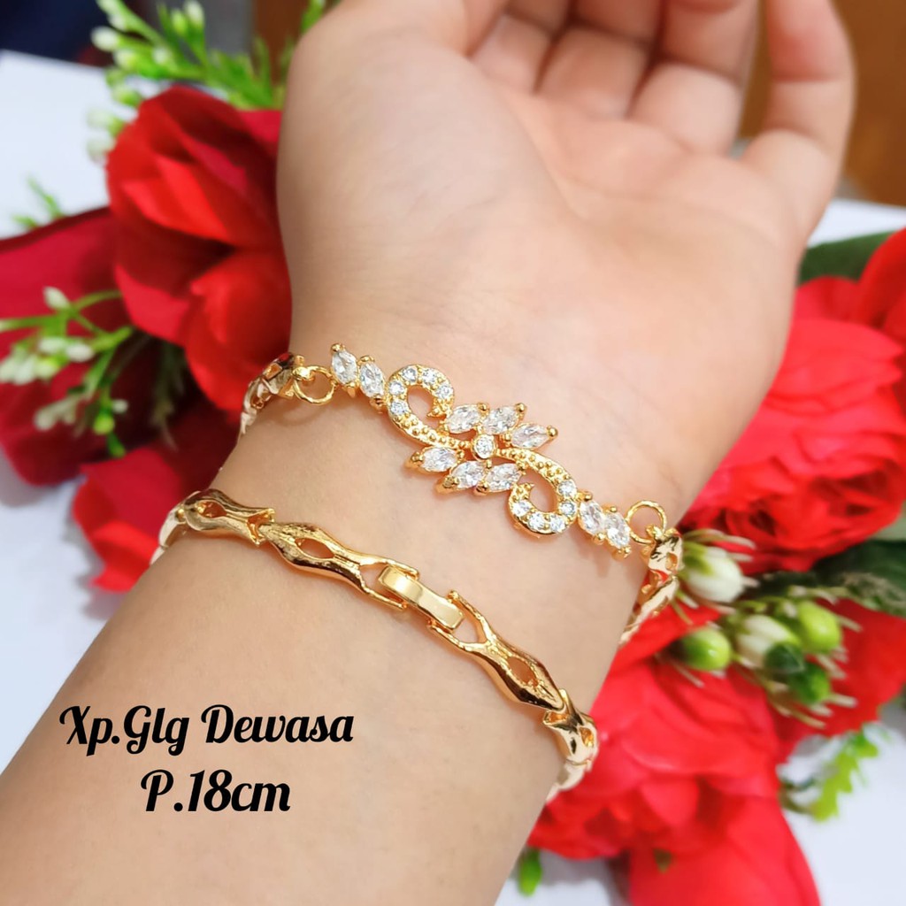 Gelang TITANIUM dewasa permata zircon,varian motif termanis&amp;simple Gold elok,tidak karat COD