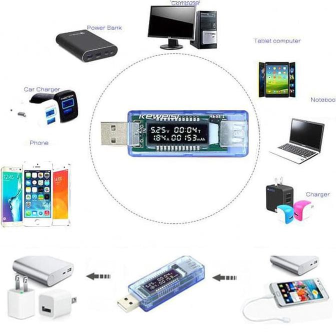 Keweisi Usb Detektor Pengukur Tegangan Voltase Dan Baterai Tester -