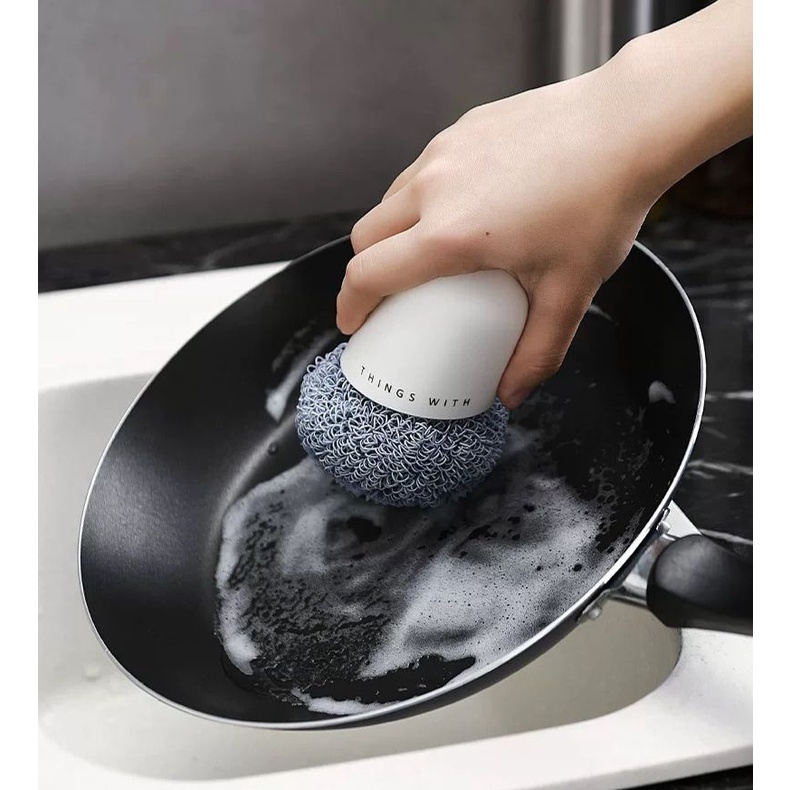 Sikat Panci Kuali Bola Nano / Kuas Pembersih Multifungsi Lucu Untuk Perlengkapan Dapur/ Polyester Wool Scrubber Pan Scourer Bola Sikat Panci Anti Gores Sabut Cuci Piring / Naomi Spons