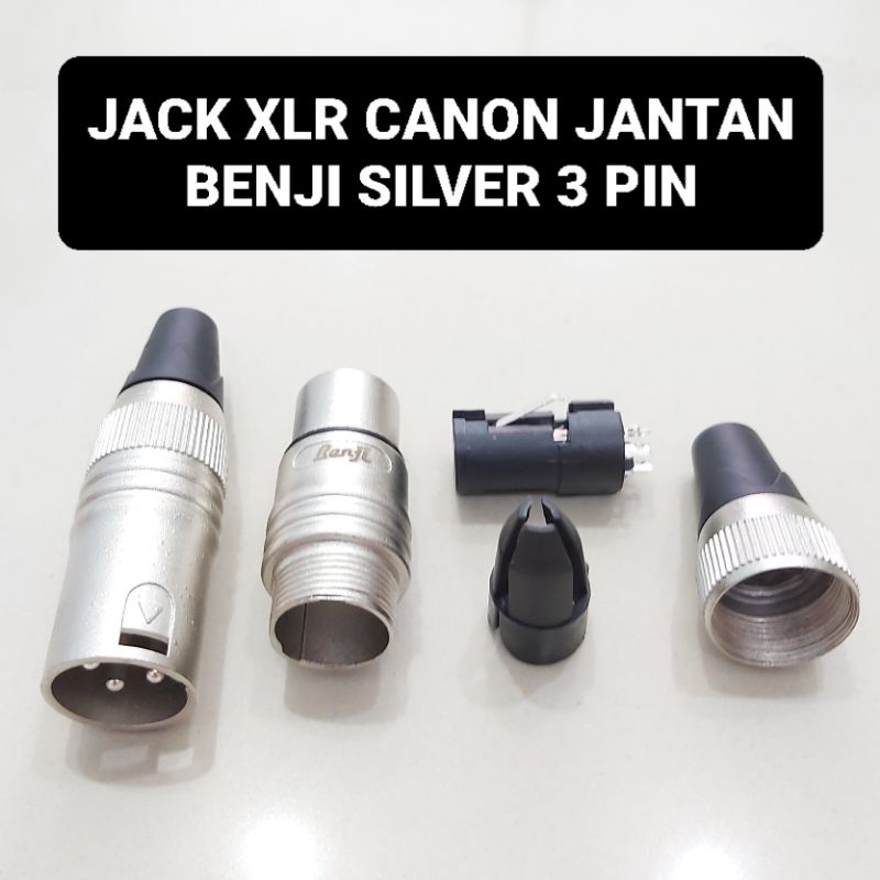 BENJI Jack Canon XLR Male Jantan Laki 3 Pin Mic Silver