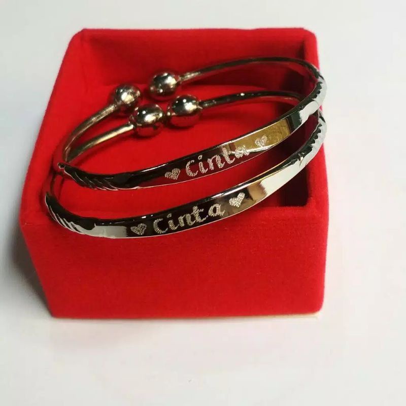 GARTIS UKIR NAMA Gelang Anak Wanita Pria Remaja Monel Baja Besi Putih Anti Karat