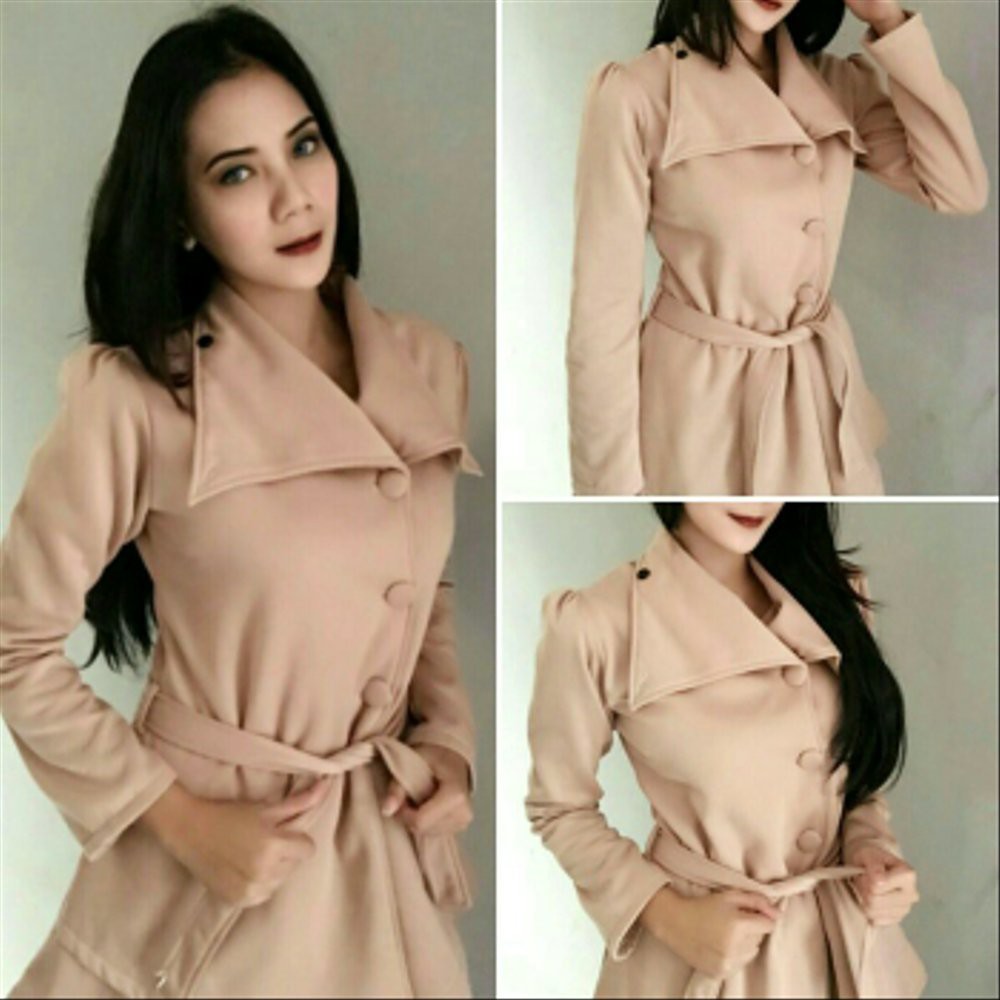 COAT WANITA VELVET CREAM - Jaket Fleece Panjang Coklat Susu Cewek - Jaket Panjang Hijaber Muslimah -