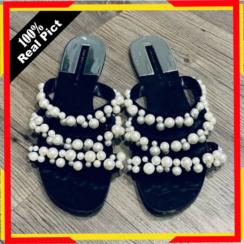 PROMO SANDAL SELOP ZARA FLAT ORIGINAL SENDALS TEPLEK ZR PEARL  IMPORT BRANDED TERMURAH TERBARU