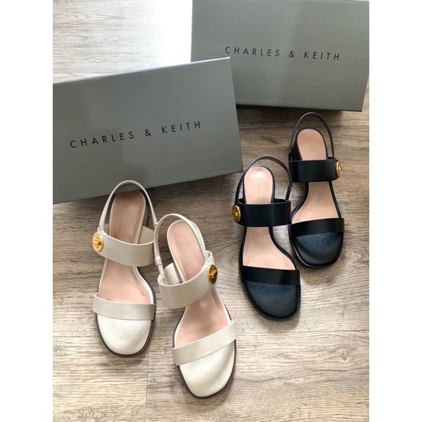 Sepatu Sendal Kulit Hak Rendah Wanita CK Leather Turn Lock High Heels 4,5cm Sandals Premium Import H