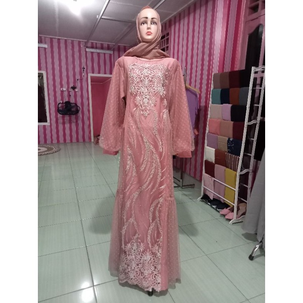 Gamis ozias brokat premium tile mutiara terbaru / Gamis bordir premium kondangan / Gamis mymyFashion