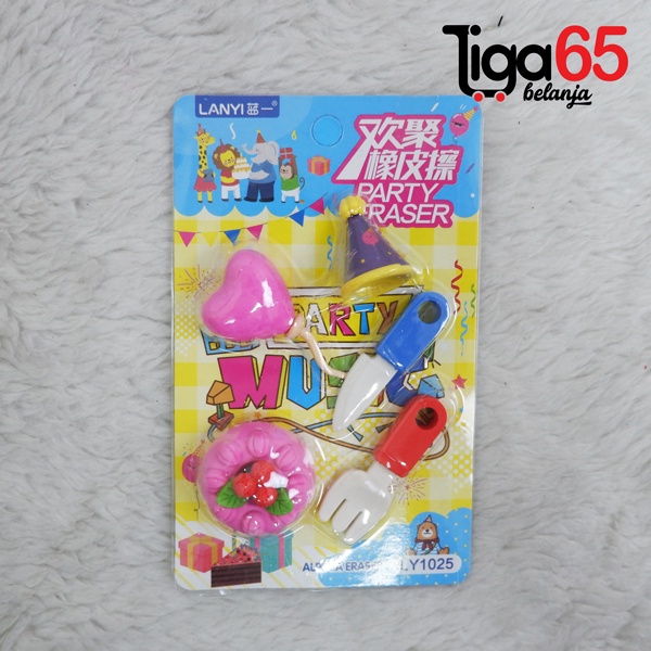 365 Cartoon Eraser #40885 Penghapus Set Party Shape Penghapus Kartun Isi 5 pcs