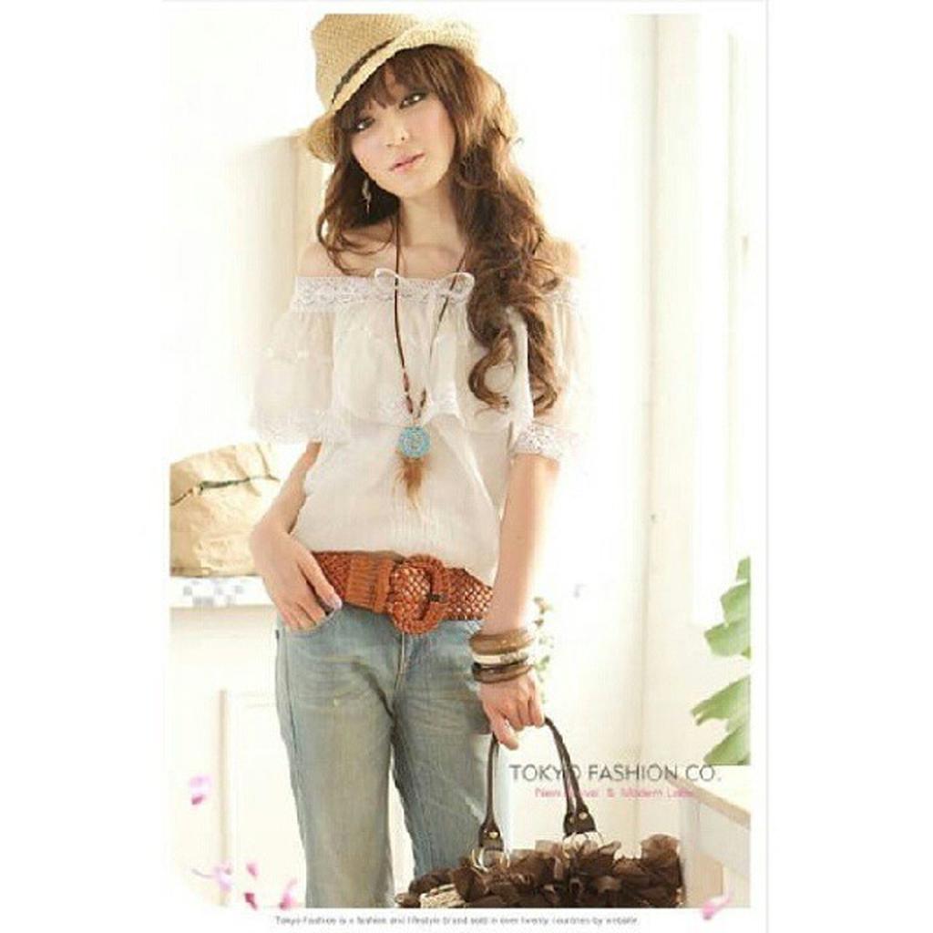 DISKON blouse blus XL sweet ribbon white putih renda sabrina 1753, IMPORT