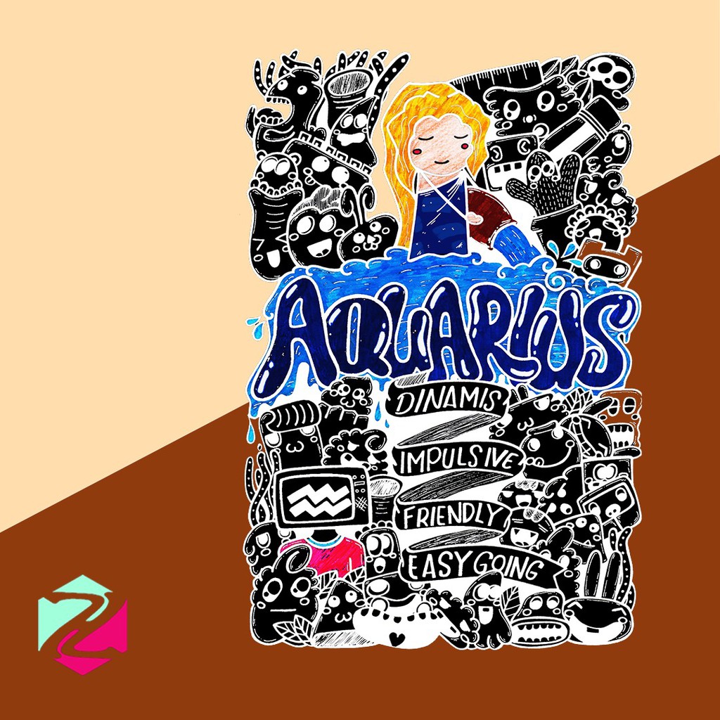 T-shirt kaos zodiak AQUARIUS DOODLE BOX