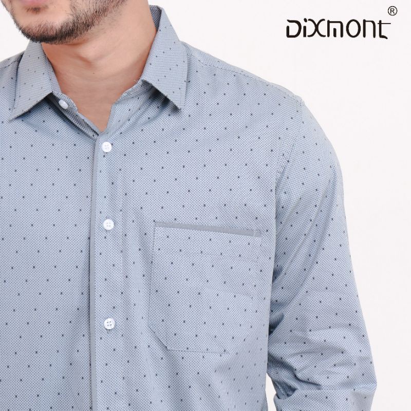 Dixmont Kemeja Pria Basic Formal Motif Lengan Panjang Hem ML01821