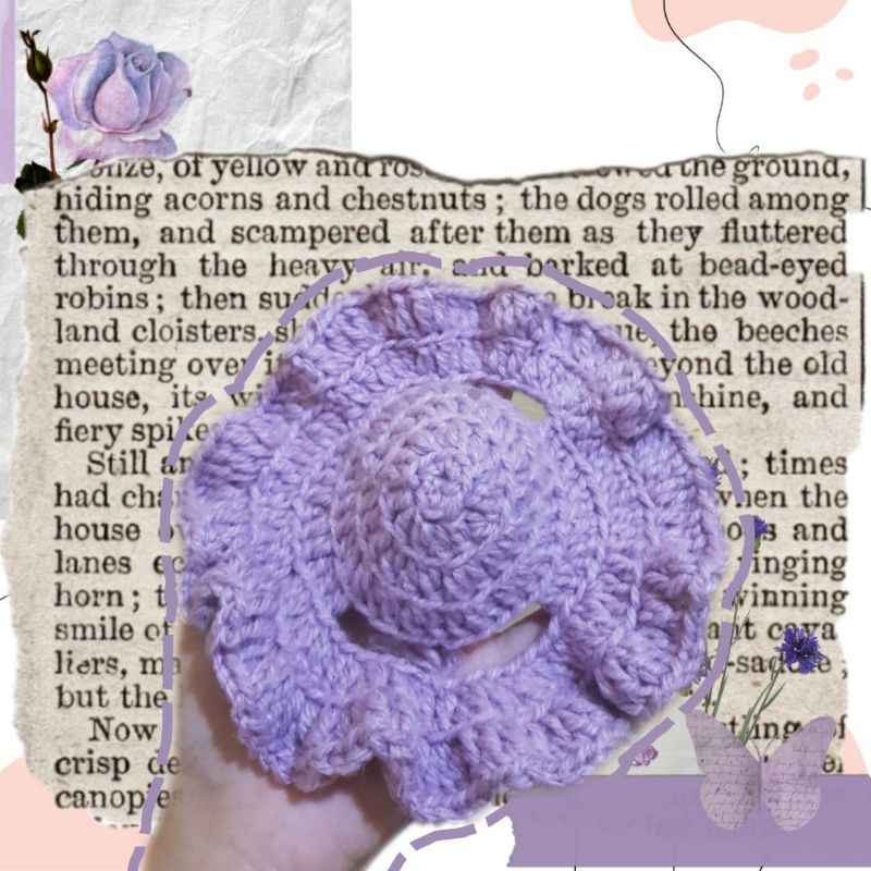 topi kucing rajut handmade-lilac