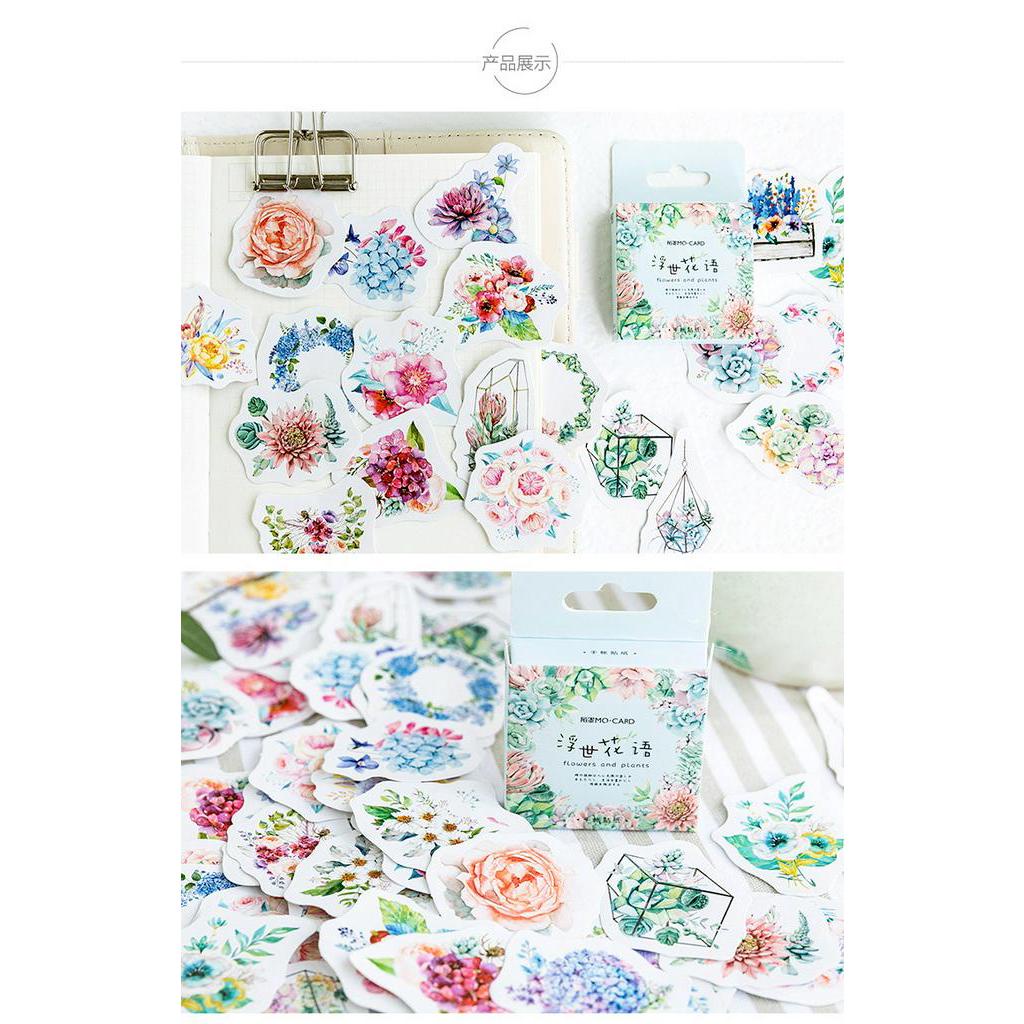 46pcs/set Stiker Motif Bunga Dan Tanaman Warna-Warni Untuk Jurnal/Scrapbook