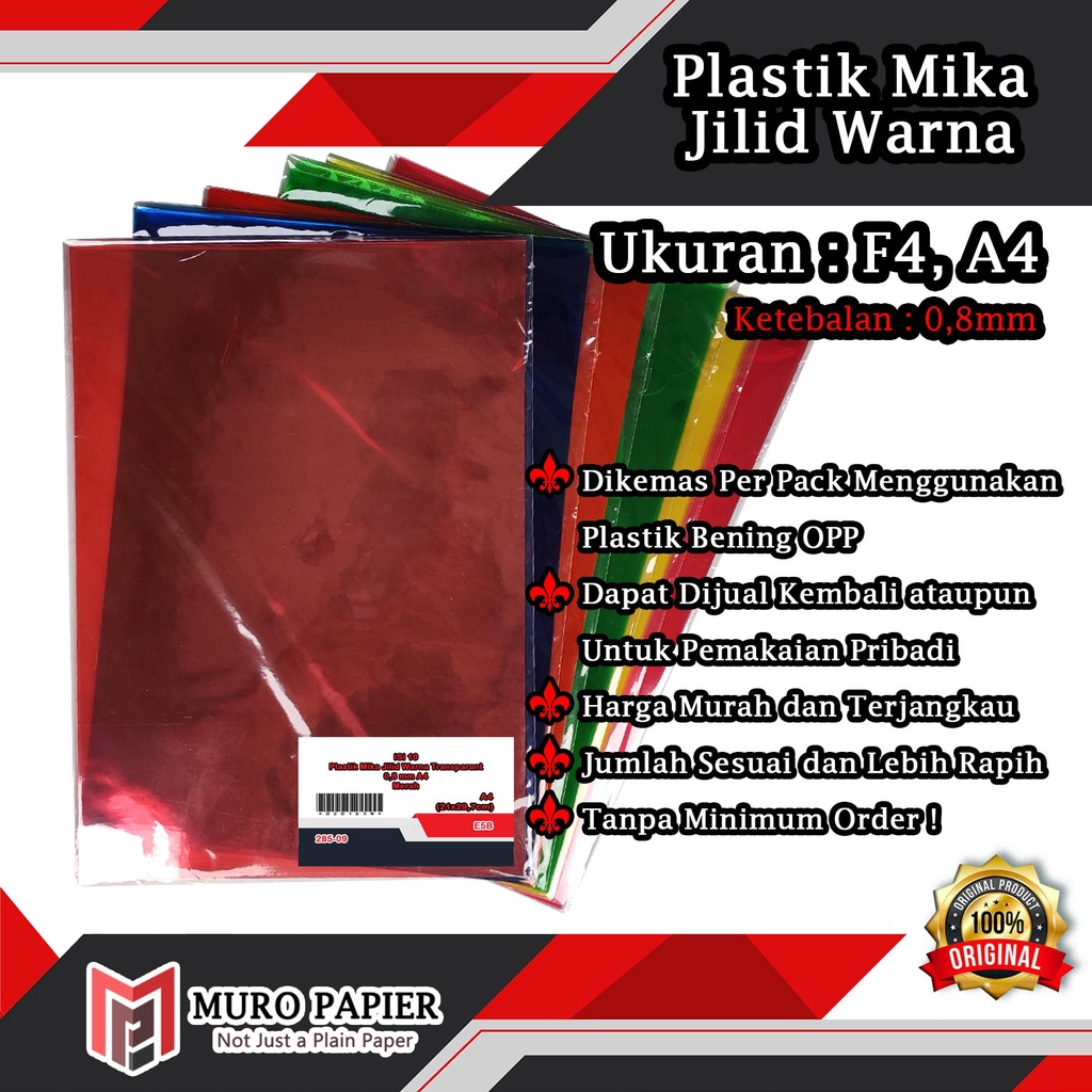 

( PER PAK - ISI 10 ) Plastik Mika Jilid Transparant Warna 0,8 mm A4 F4 - by Muro Papier