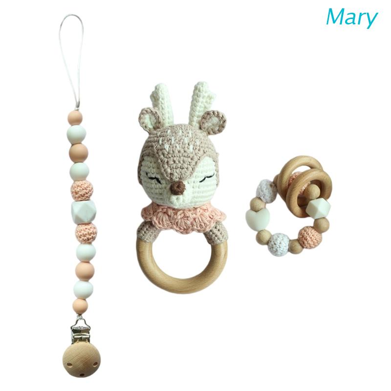 Mary Klip Tali Empeng / Dot Aksen Boneka Rajut + Rattle Untuk Bayi