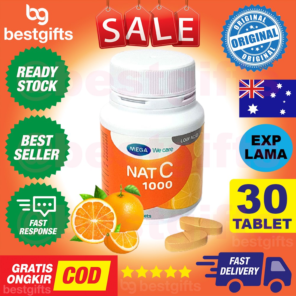 MEGA WE CARE NAT C VITAMIN VIT C 1000 MG KEKEBALAN DAYA TAHAN IMUN TUBUH AMAN DI LAMBUNG 30 TABLET