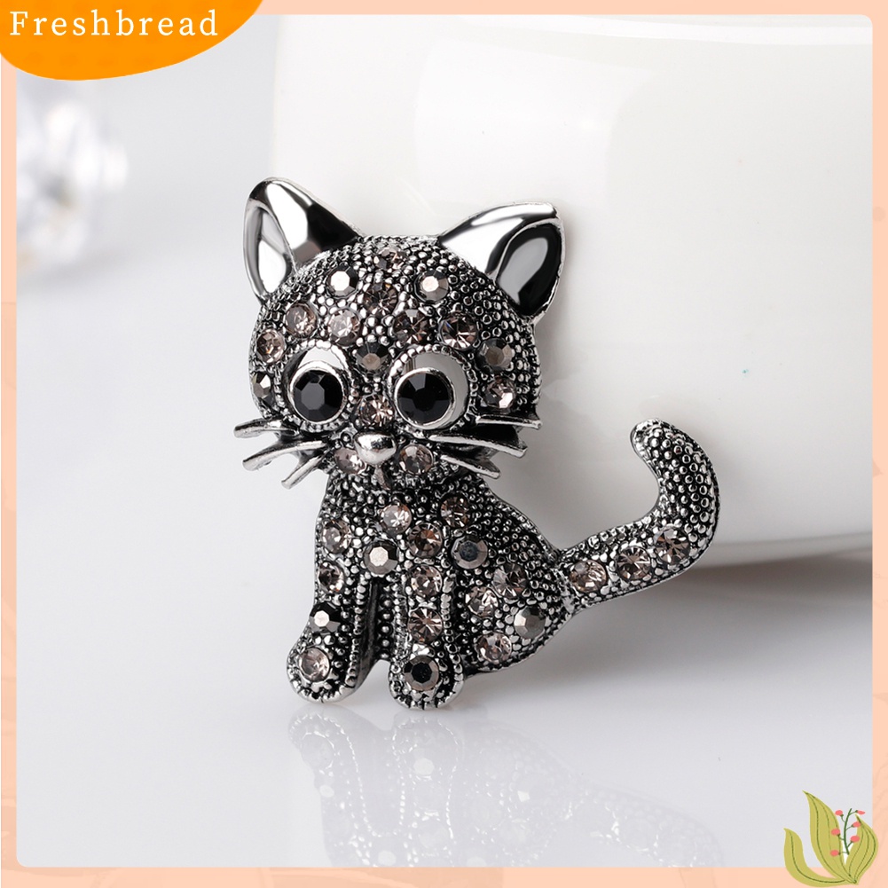 [ TERLARIS]Vintage Women Girls Lovely Cat Kitten Rhinestone Collar Brooch Pin Party Jewelry