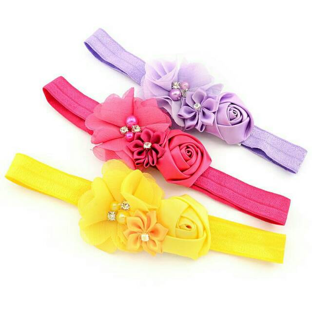 BANDANA BUNGA 3 VARIASI BUNGA MUTIARA/ BABY HEADBAND/ BANDO BAYI BUNGA