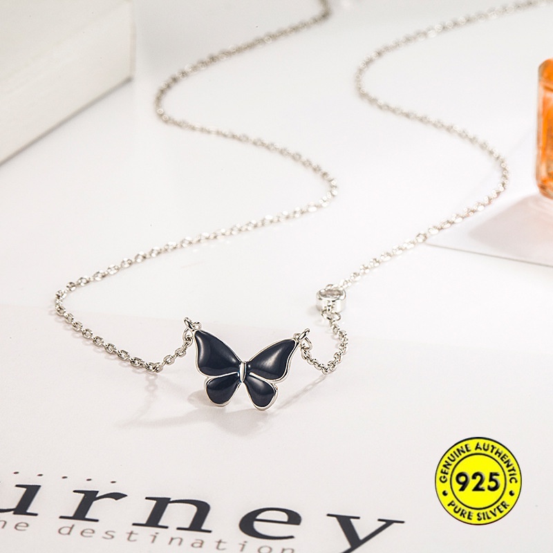 Kalung Desain Kupu-Kupu Bahan S925 Silver Sensitif Suhu Berubah Warna Untuk Wanita Butterfly