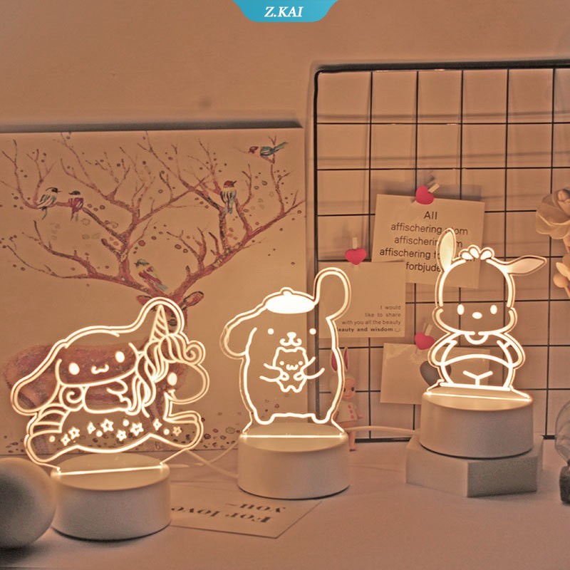 Lampu Malam LED 3D Bentuk Kartun My Melody Cinnamoroll Kuromi Purin Dog Bahan Akrilik Untuk Dekorasi Natal