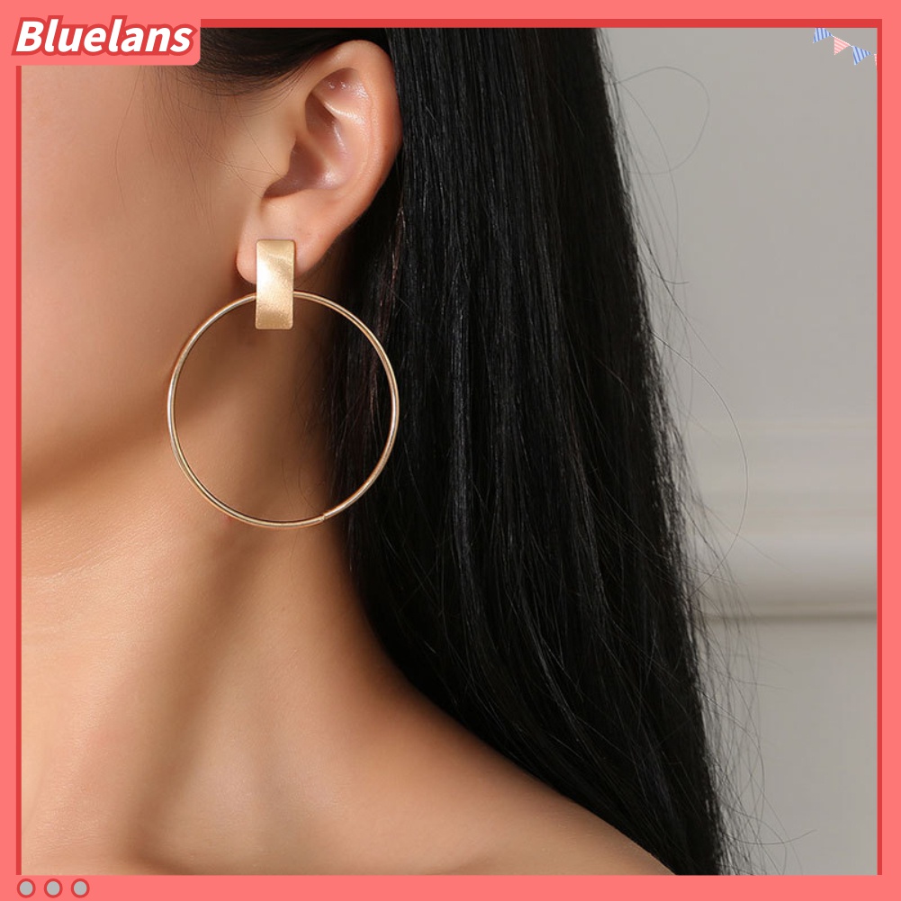 Anting Stud Bentuk Lingkaran Besar Persegi Panjang Geometris Gaya Minimalis Untuk Wanita