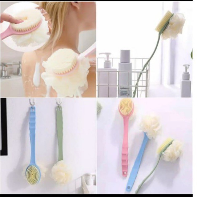 HSA039 SIKAT SCRUB PUNGGUNG 2 in 1 Long Handle Soft Brush Spons Mandi gagang panjang