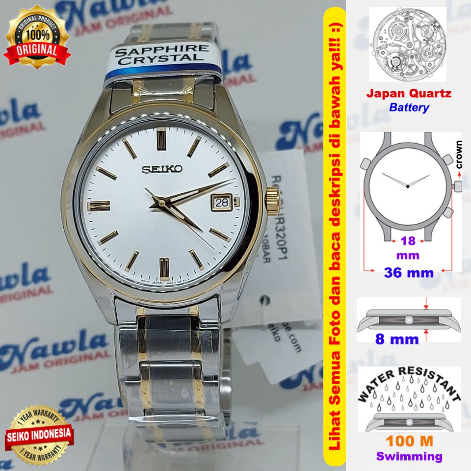 Seiko Quartz SUR320P1 Sapphire Two Tone - Jam Tangan Wanita SUR320