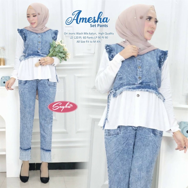 Tunik Setelan Wanita Amesha set Pant Jeans