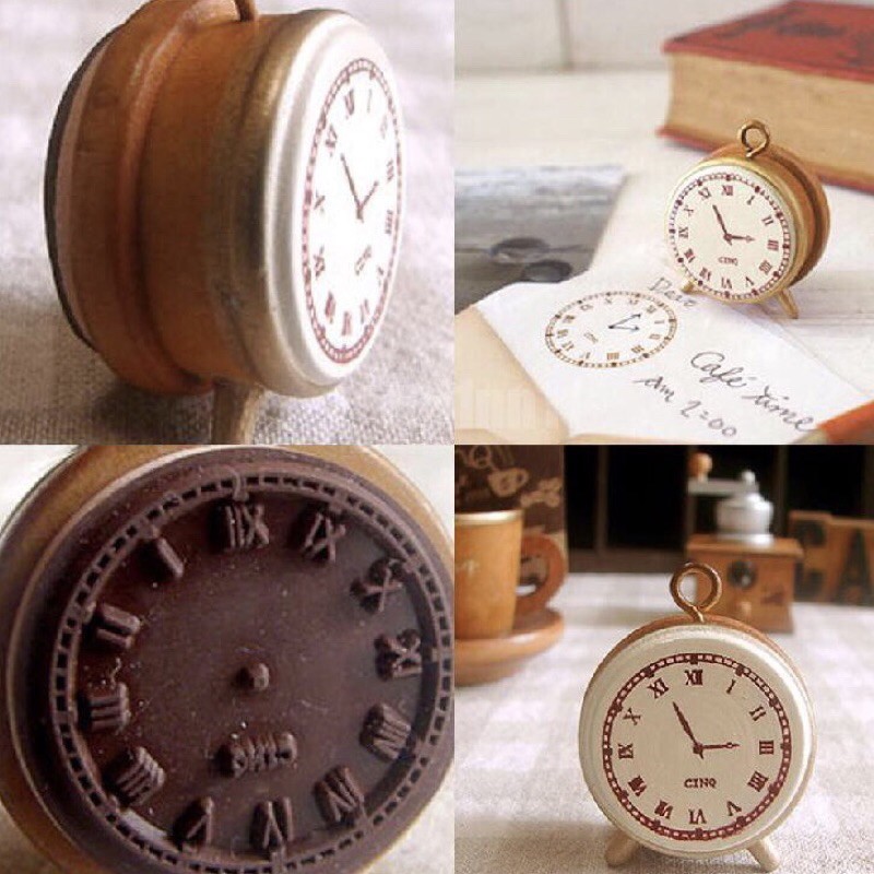 

stempel kayu karet silikon bentuk jam clock time wood stamp