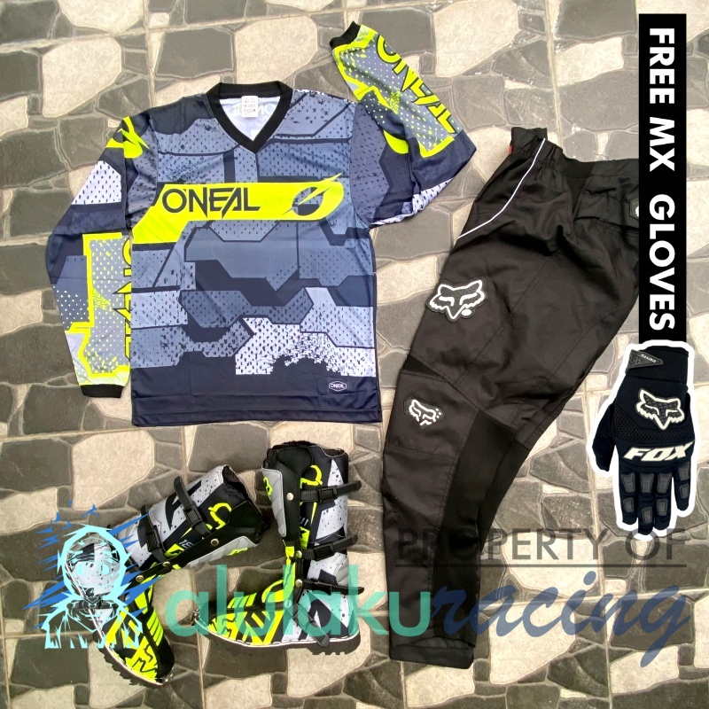 Jersey, Celana, Sarung Tangan &amp; Sepatu Fullprint with Protectors Fullset MX Trail Motocross - Paket Bundling ONCTFF110101-F41