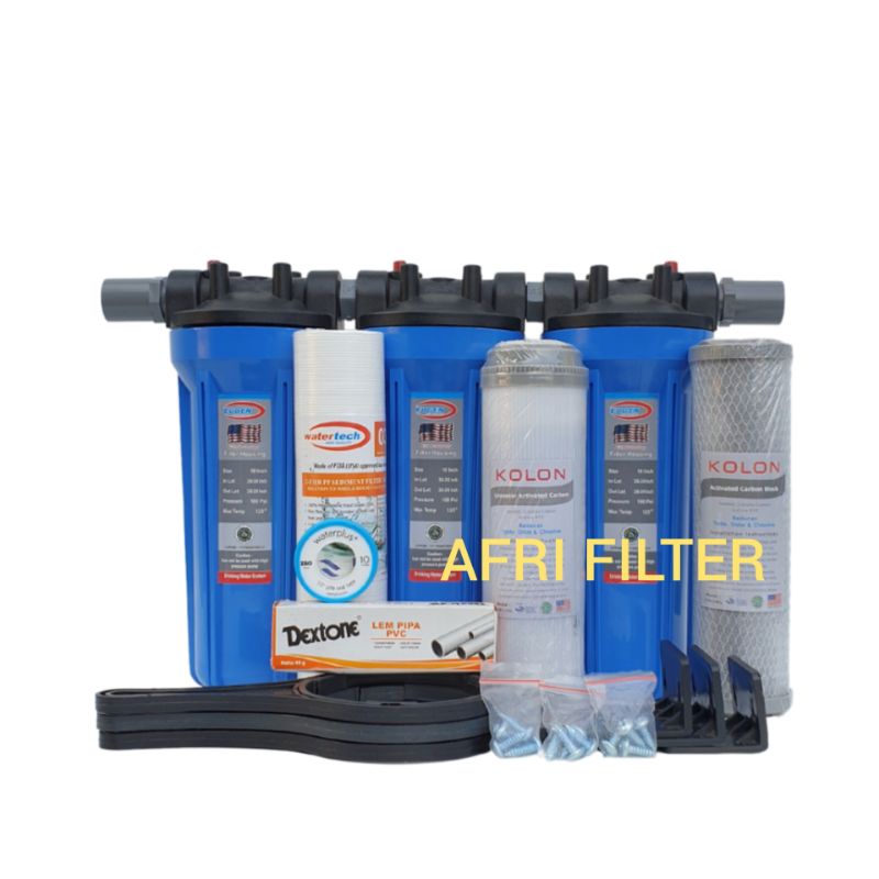 Paket EUGEN  3 Saringan / Filter Air Siap Pakai (Blue 10&quot; drat 3/4&quot; SGC)