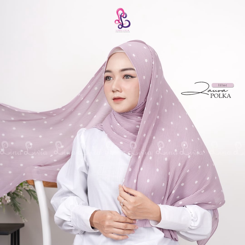 Linalivia Hijab - Zaura Polka Pashmina Full Plisket matt Ceruty Baby Doll Premium
