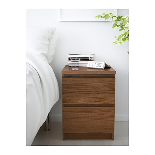 MALM Lemari 2 laci hitam - kayu ash - kayu oak